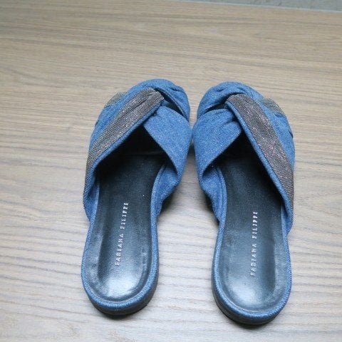 Slippers jeansblauw strass Fabiana Filippi mt 39,5, Slippers, Blauw, Ophalen of Verzenden, Zo goed als nieuw