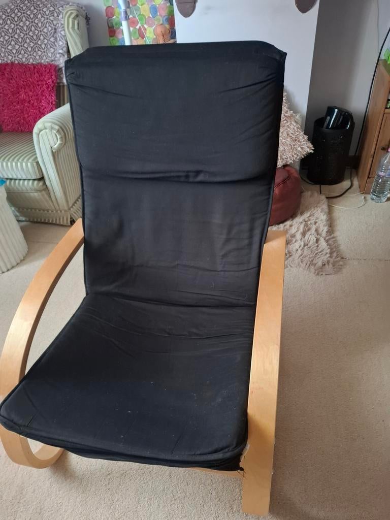 Bamboe relax stoel, Huis en Inrichting, Stoelen, Ophalen, Gebruikt, Zwart, Stof