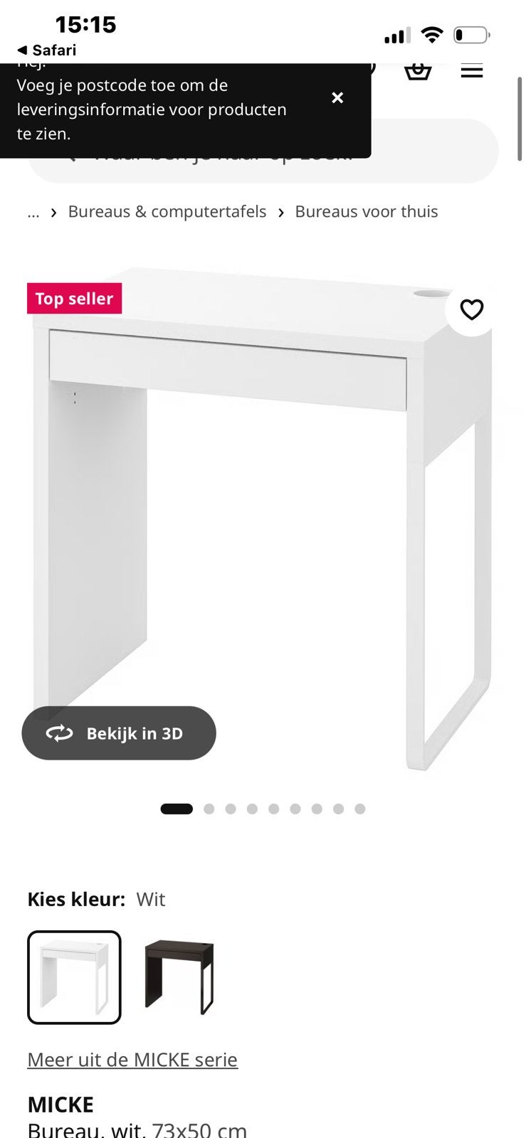 IKEA MICKE bureau wit – compact met lade, Maison & Meubles, Comme neuf, Enlèvement, IKEA, Moderne
