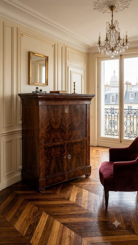 Secretaire époque Restauration acajou flammé, Enlèvement ou Envoi
