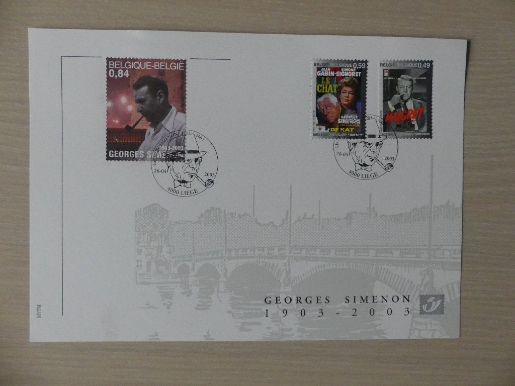 Carte souvenir 2003 Georges Simenon (3167/68 et 3169), Enlèvement ou Envoi