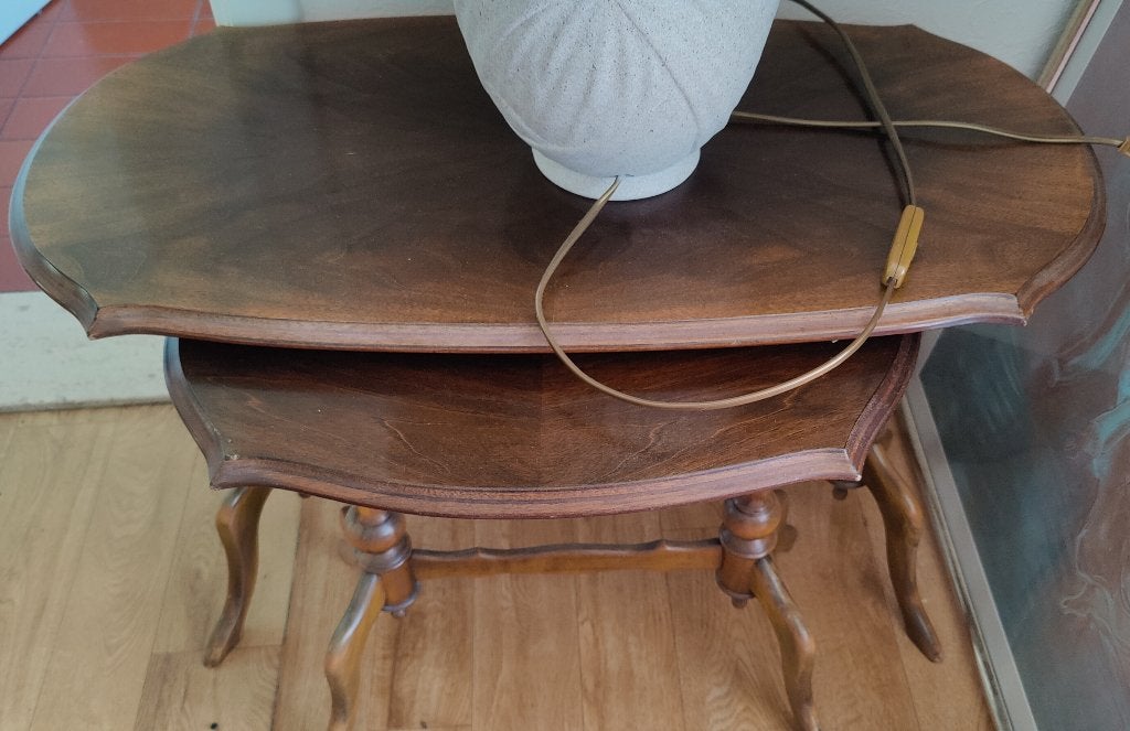 vintage 2-delig houten bijzet, Ophalen, Minder dan 45 cm, Gebruikt, 55 tot 75 cm
