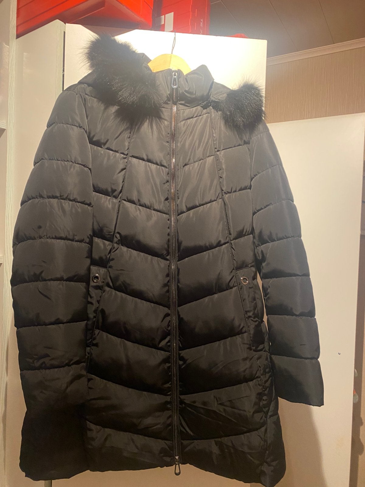 Zwarte lange winterjas maar xl, Verzenden, Zo goed als nieuw, Maat 46/48 (XL) of groter