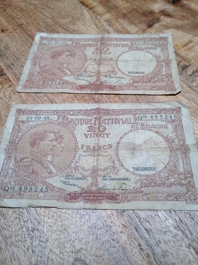 20 franken 1948 2 stuks tresorerie, Verzenden