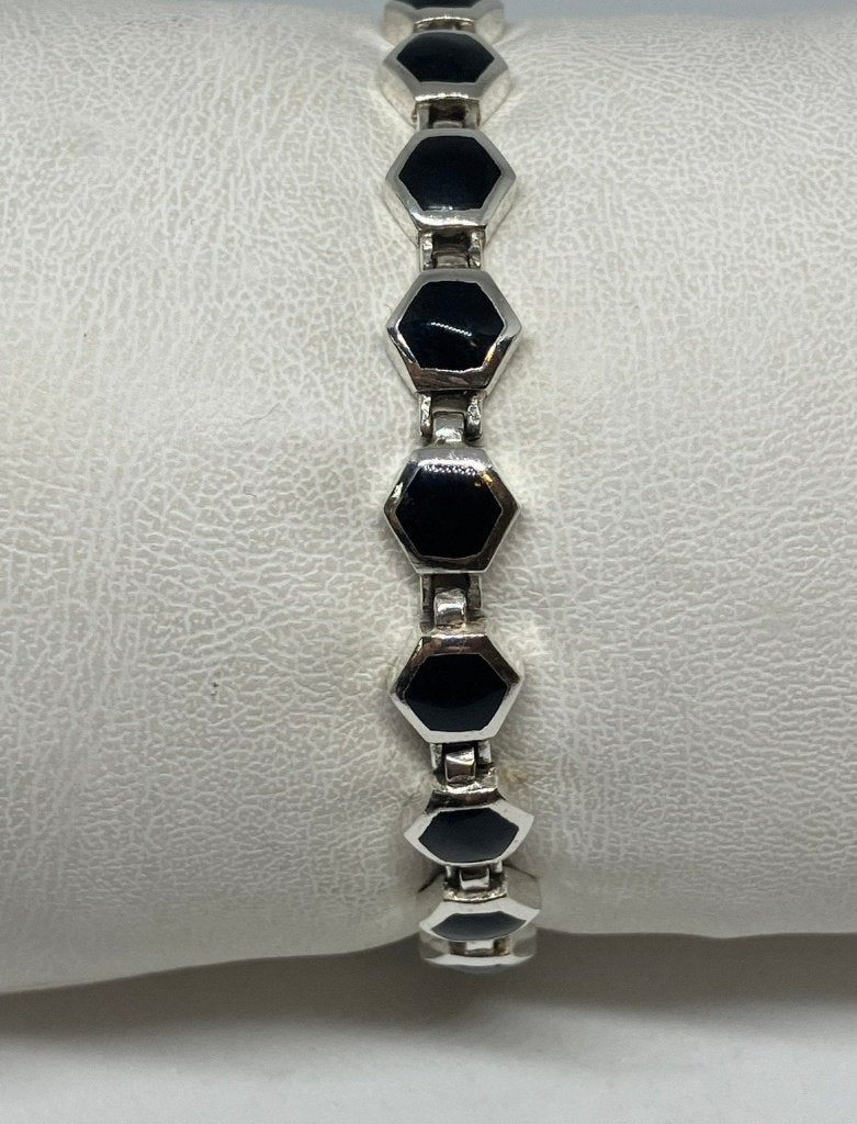 Zilveren armband 925 met zwarte hexagonale schakels, Ophalen of Verzenden, Nieuw, Zilver, Zilver