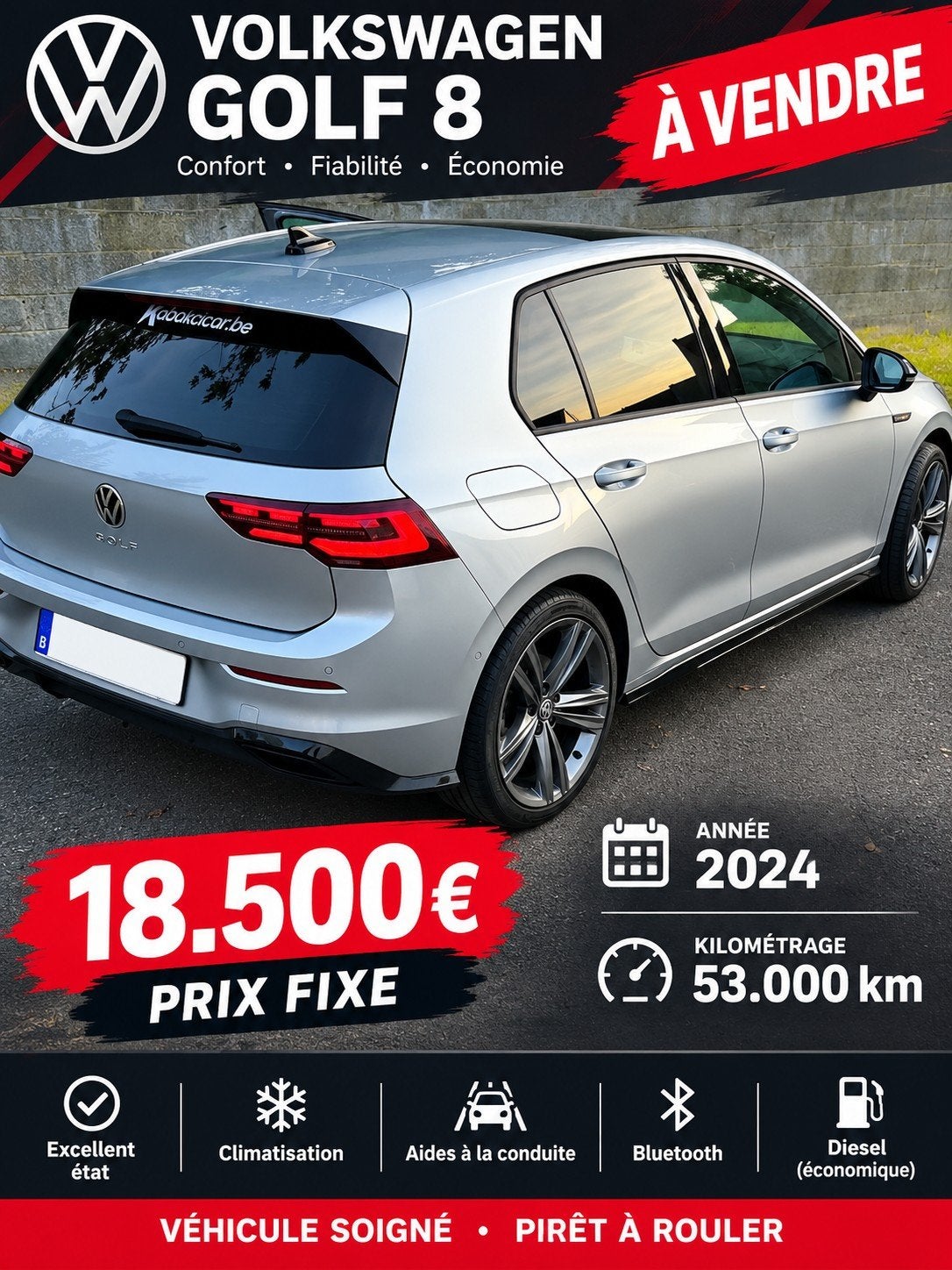 golf 8 2L diesel 110kw 150ch, Argent ou Gris, Entretenue par le concessionnaire, 5 portes, Automatique