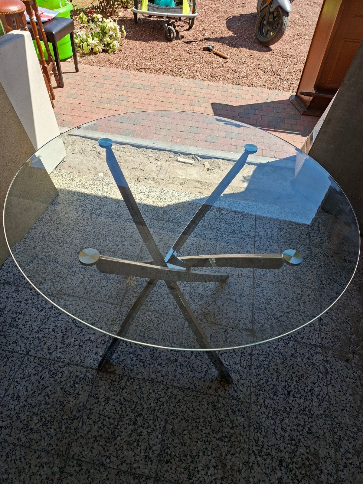 Glazen tafel, Huis en Inrichting, Ophalen, Zo goed als nieuw, Rond, Glas