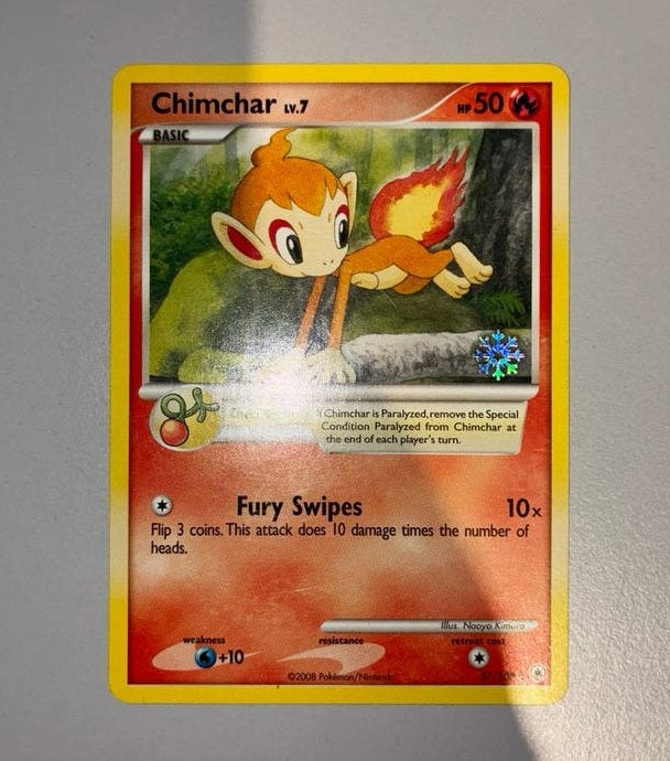 Pokémon Chimchar 57/100 Snowflake Stamp – Majestic Dawn 2008, Ophalen of Verzenden, Gebruikt, Losse kaart, Foil