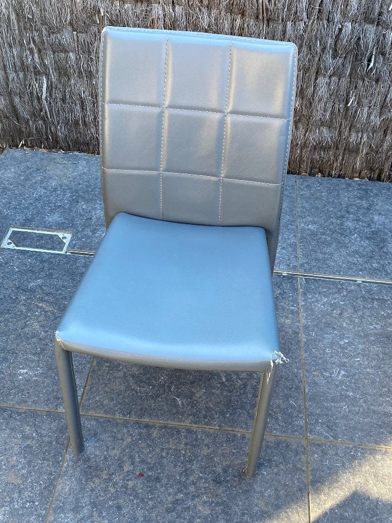 4 grijze lederen stoelen, Ophalen, Gebruikt, Grijs, Leer