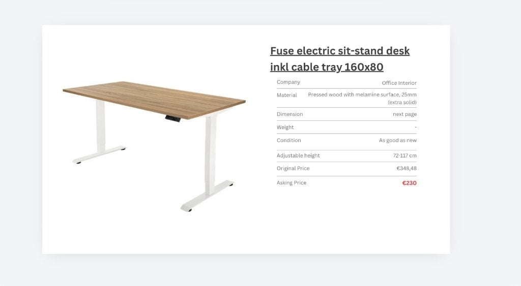 Electrische Zit/Stabureau, Ophalen, 160 cm, Hout, Kabelgoot