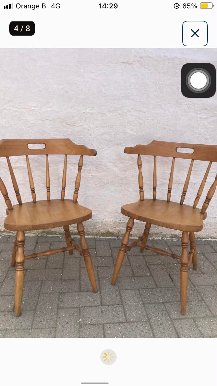 2 vintage massief houten stoelen, Huis en Inrichting, Ophalen, Gebruikt, Bruin, Landelijk