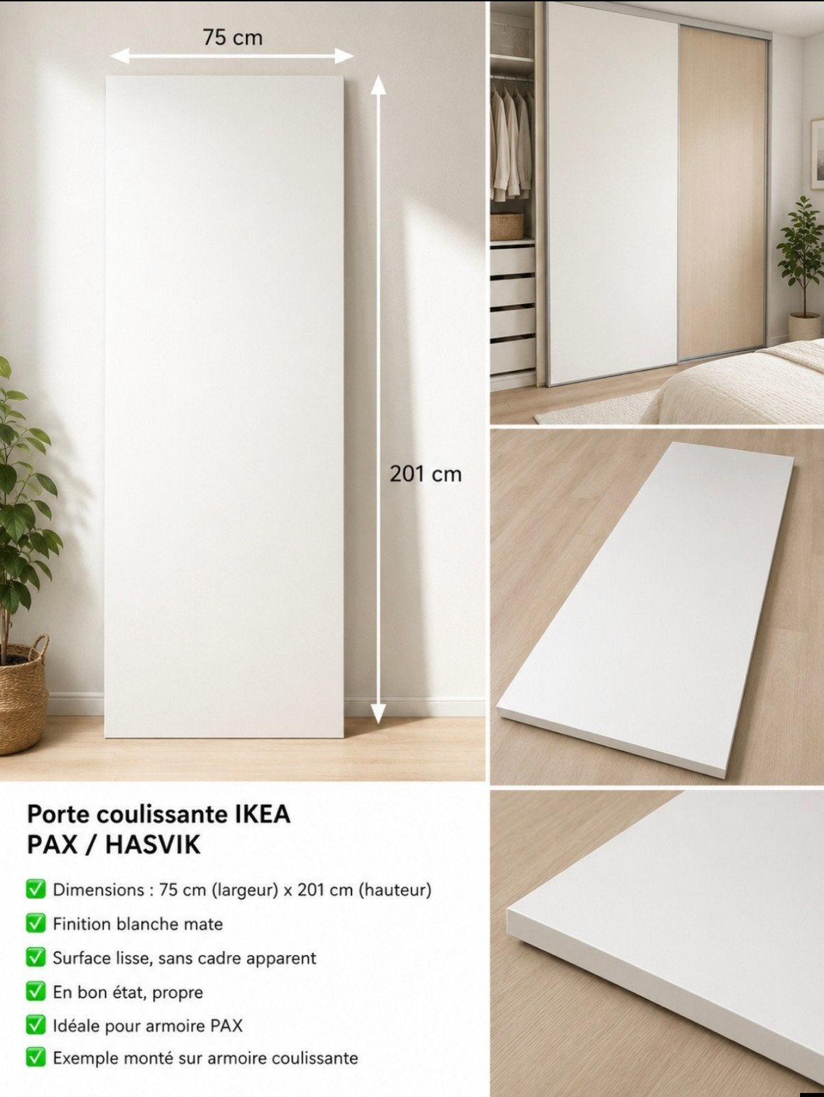 2 portes coulissantes Ikea pax Hasvik 75/201, Maison & Meubles, Enlèvement