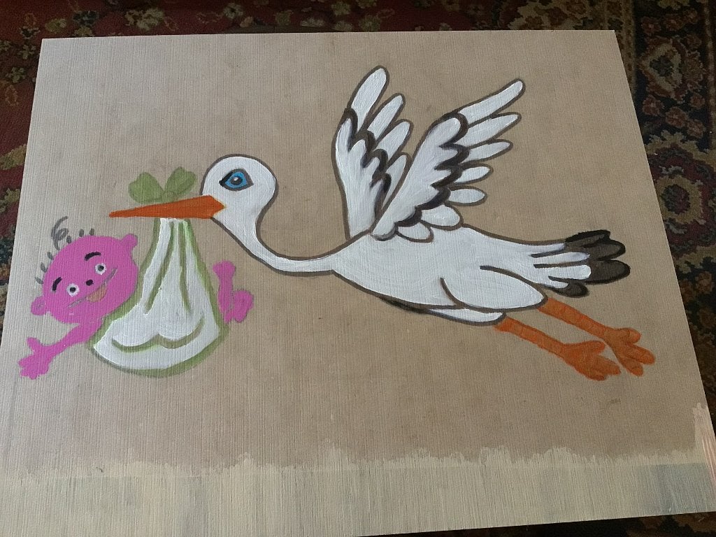 Panneau de naissance en bois annonçant bébé, Enlèvement ou Envoi, Utilisé, Tableau de naissance
