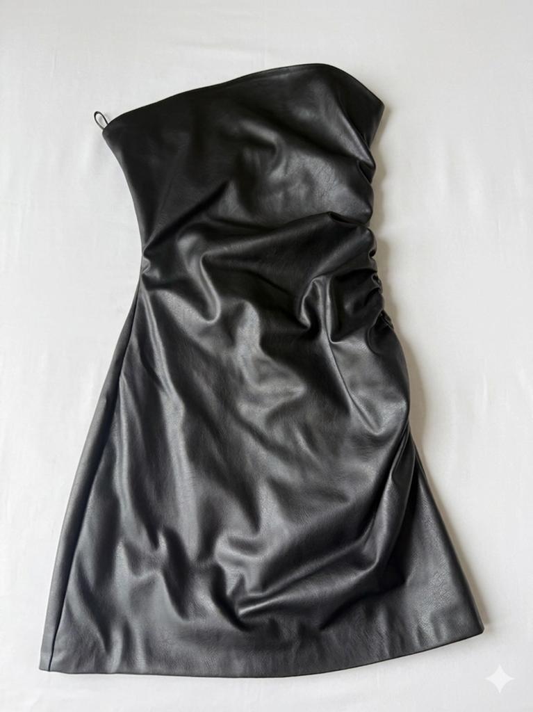 Zwart leer Jurkje, Kleding | Dames, Gelegenheidskleding, Ophalen, Zo goed als nieuw, Maat 34 (XS) of kleiner, Zwart