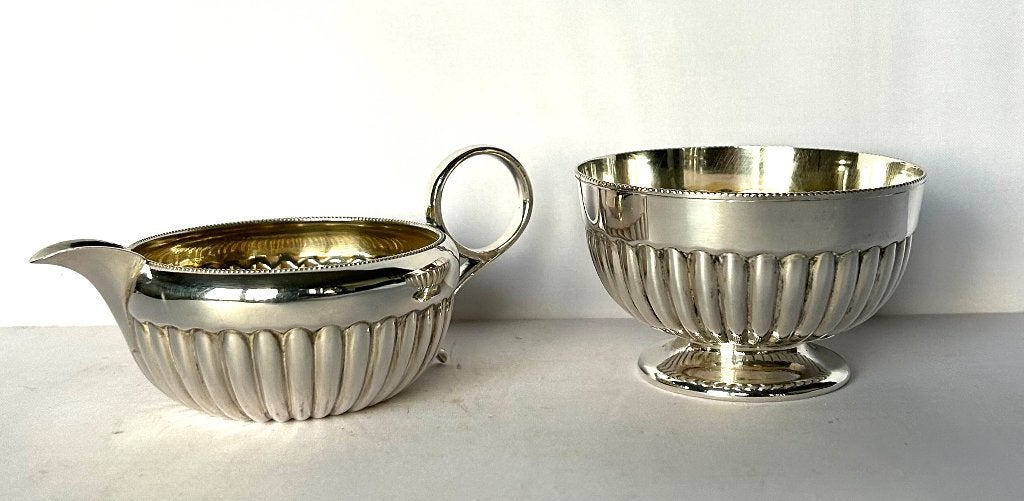 Mappin & Webb Sheffield, verzilverde suikerpot melkkan, Antiek en Kunst, Ophalen of Verzenden