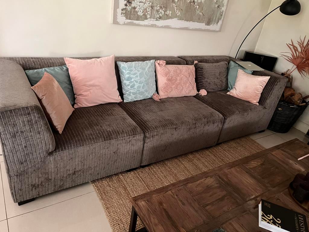 4 delige sofa/zetel bruin grijs ribstof, Huis en Inrichting, Ophalen, Gebruikt, Stof