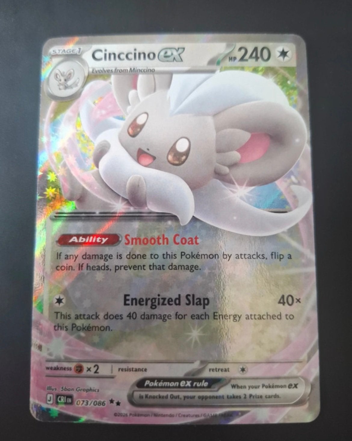 Carte Pokémon - Cinccino ex CRI 73 anglais, Enlèvement ou Envoi, Comme neuf
