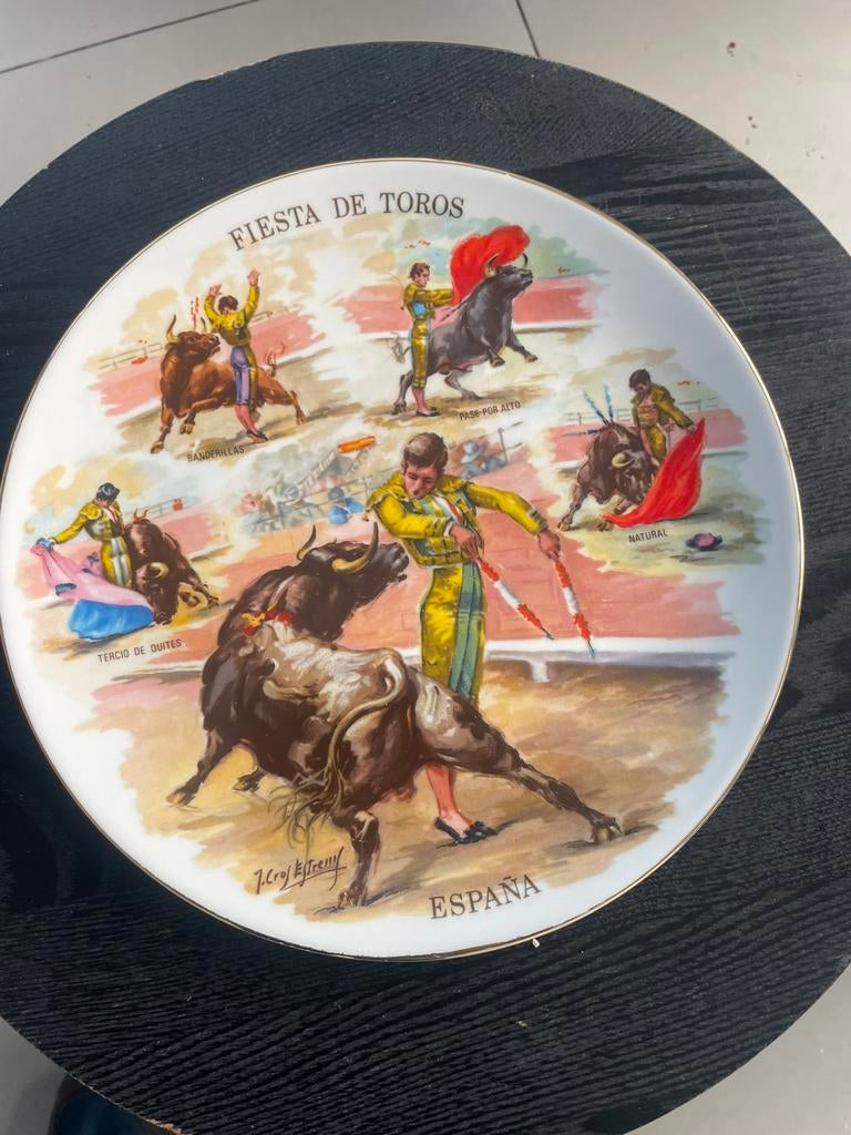 Vintage Spaans Porseleinen Wandbord - Fiesta de Toros, Enlèvement ou Envoi