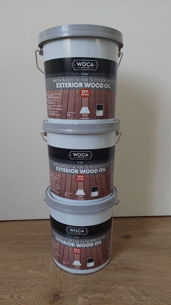 Woca Exterior Wood oil black 3x3L + gratis starterskit, Bricolage & Construction, 5 à 10 litres, Enlèvement, Neuf, Noir