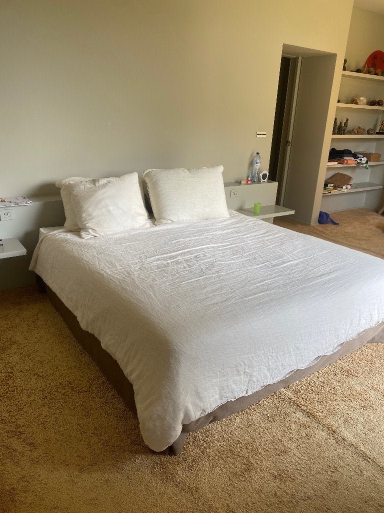 Swissflex verstelbare lattenbodem, met matras en bedrok, Ophalen, Gebruikt, 210 cm, Tweepersoons