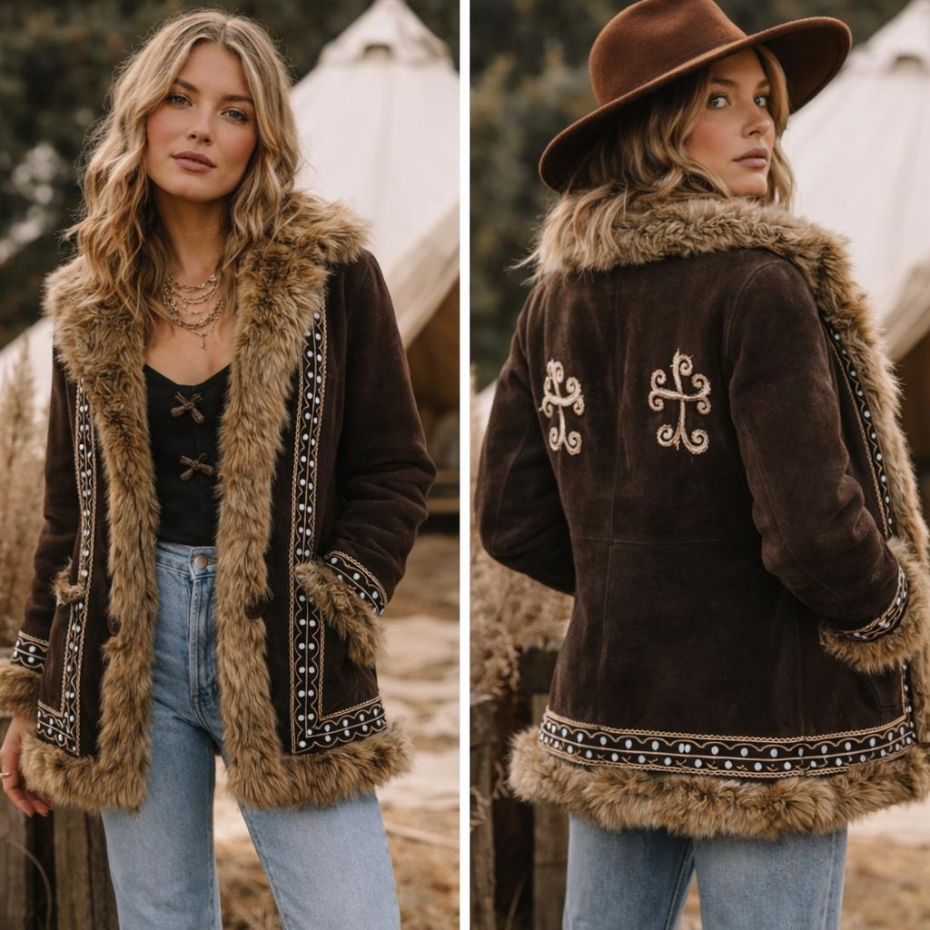 afghaanse jas penny lane, Maat 38/40 (M), Bruin, Nieuw, Nextup fabrics