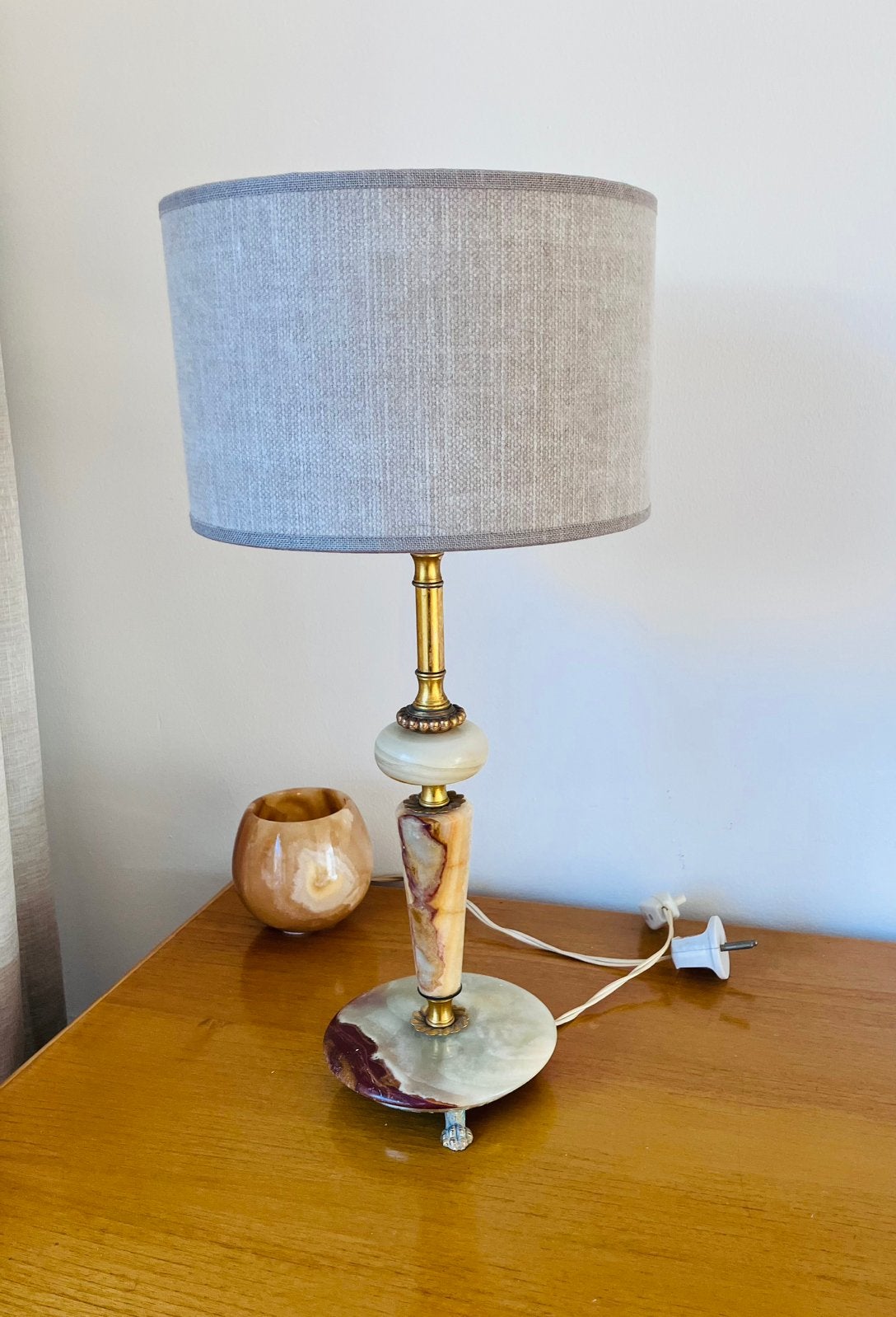 Vintage Hollywood Regency Tafellamp – Onyx & Messing, Enlèvement, Comme neuf, 40 cm, Vintage