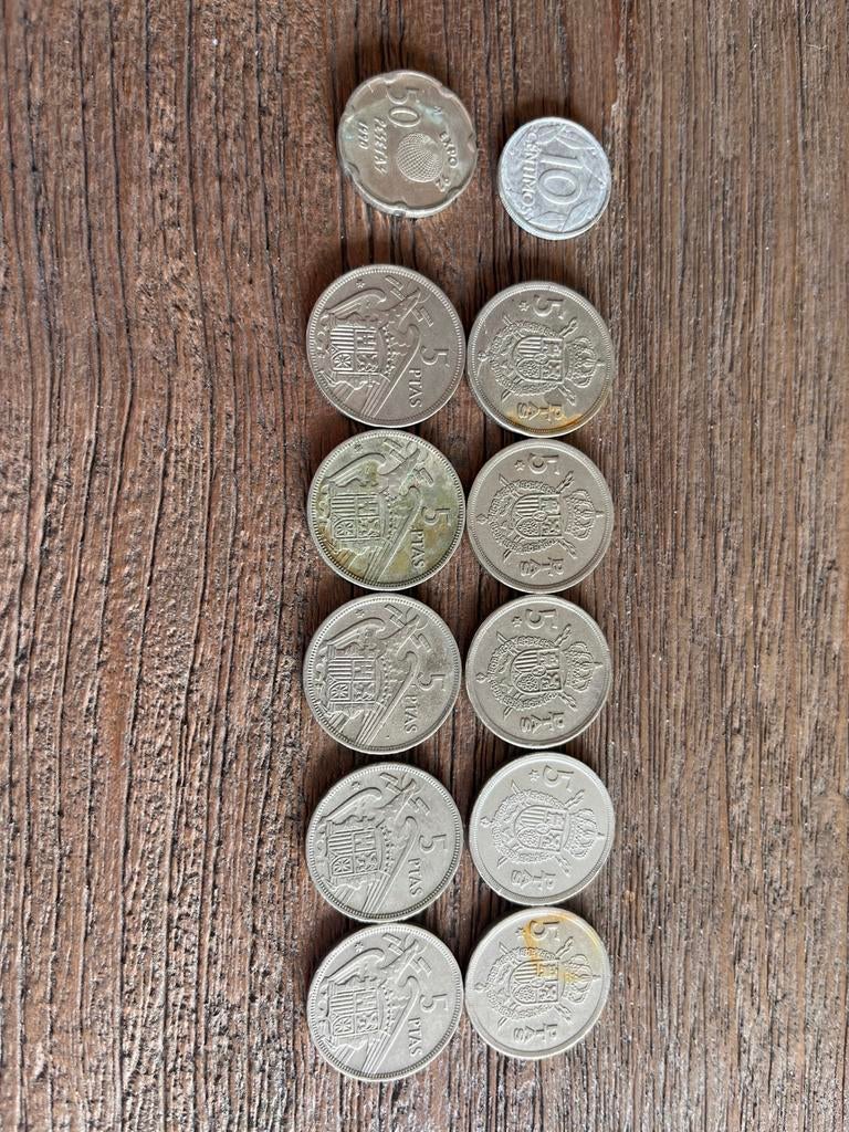 Spaanse pesetas lot – 5 pesetas + BONUS (50 ptas Expo & 10c), Ophalen of Verzenden, Overige landen, Setje
