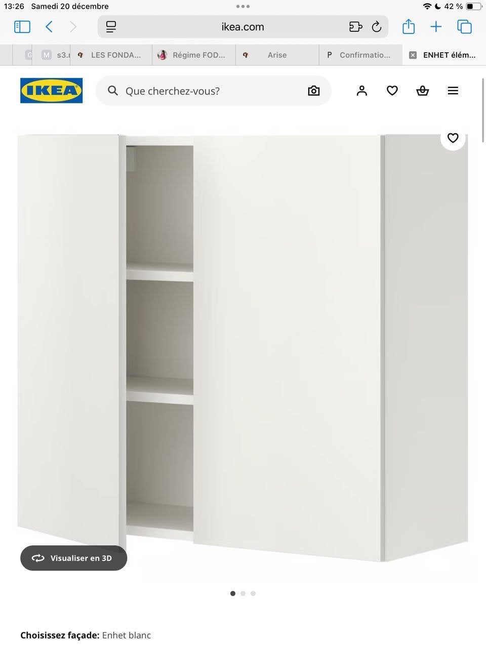 IKEA ENHET Élement mural IKEA ENHET 2 portes, blanc, 25 à 50 cm, Moins de 100 cm, Comme neuf, Enlèvement