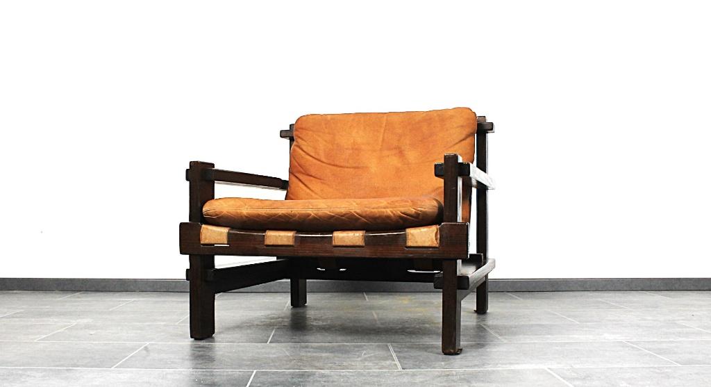 Lounge Chair (Brutalist) in Leather by Carl Straub, Huis en Inrichting, Zetels | Zetels, Gebruikt, Eenpersoons, 75 tot 100 cm