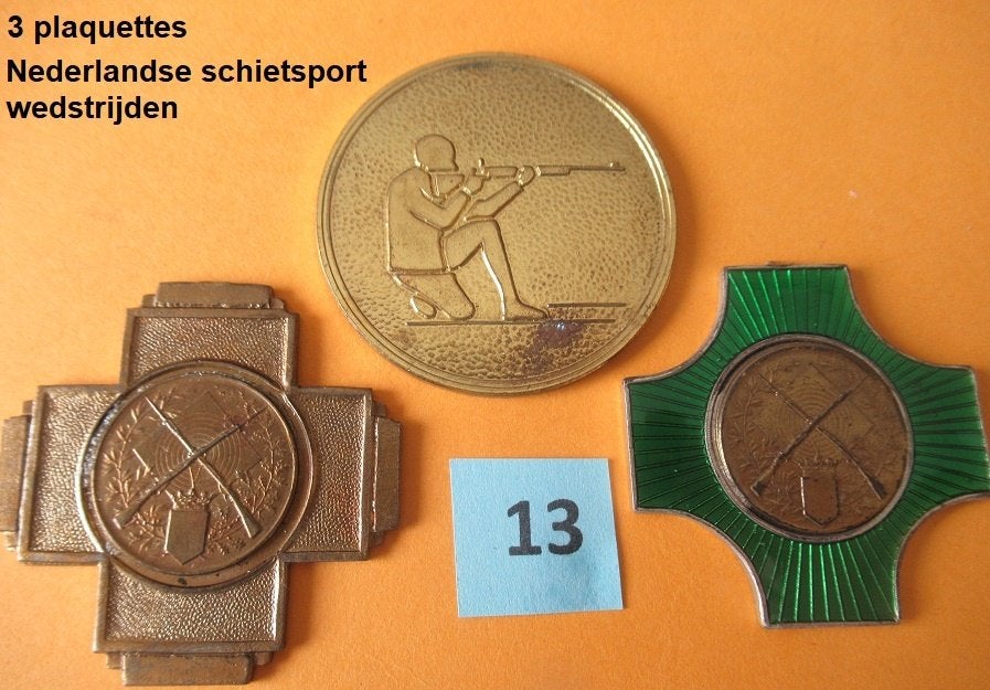 set van 3 stuks schietsport plaquettes, Postzegels en Munten, Penningen en Medailles, Overige materialen, Ophalen of Verzenden
