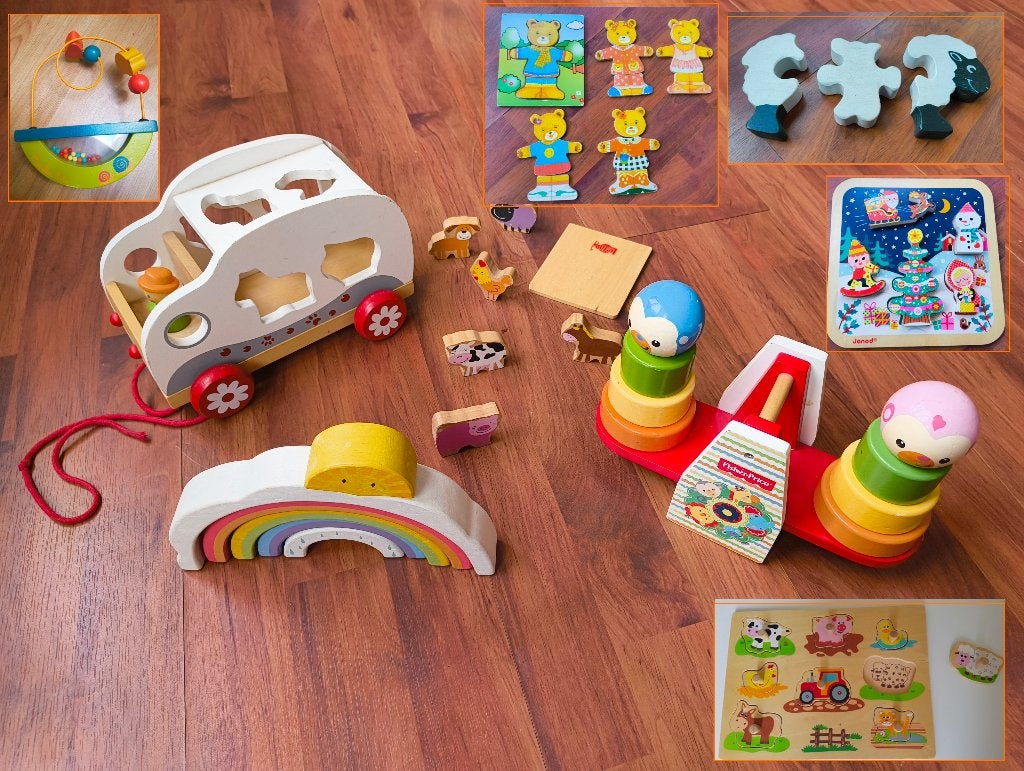 Assortiment de jouets en bois, Enfants & Bébés, Jouets | Jouets en bois, Enlèvement ou Envoi, Utilisé, Jouet à Rouler ou à Bascule