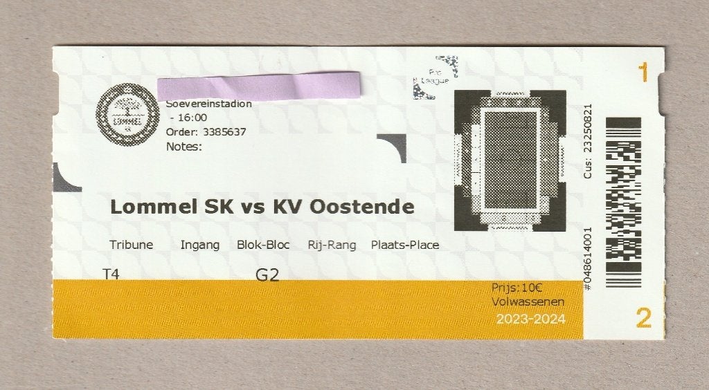 1 ticket Lommel SK - KV Oostende (17/02/2024), Ophalen of Verzenden, Gebruikt, Overige typen