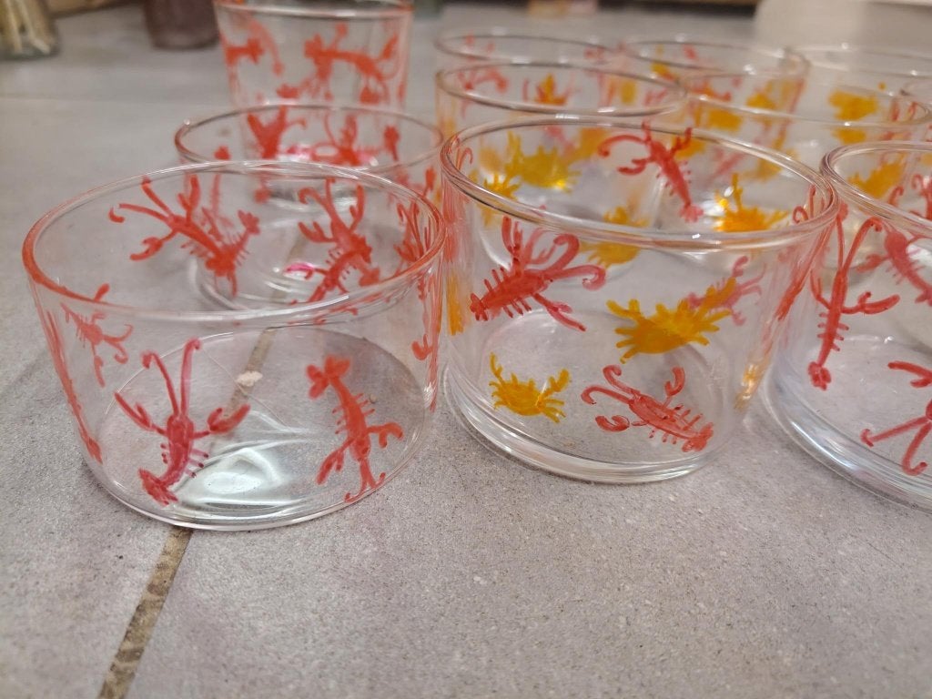 bougeoirs peints homards et crabes, Photophore, Verre, Enlèvement, Utilisé