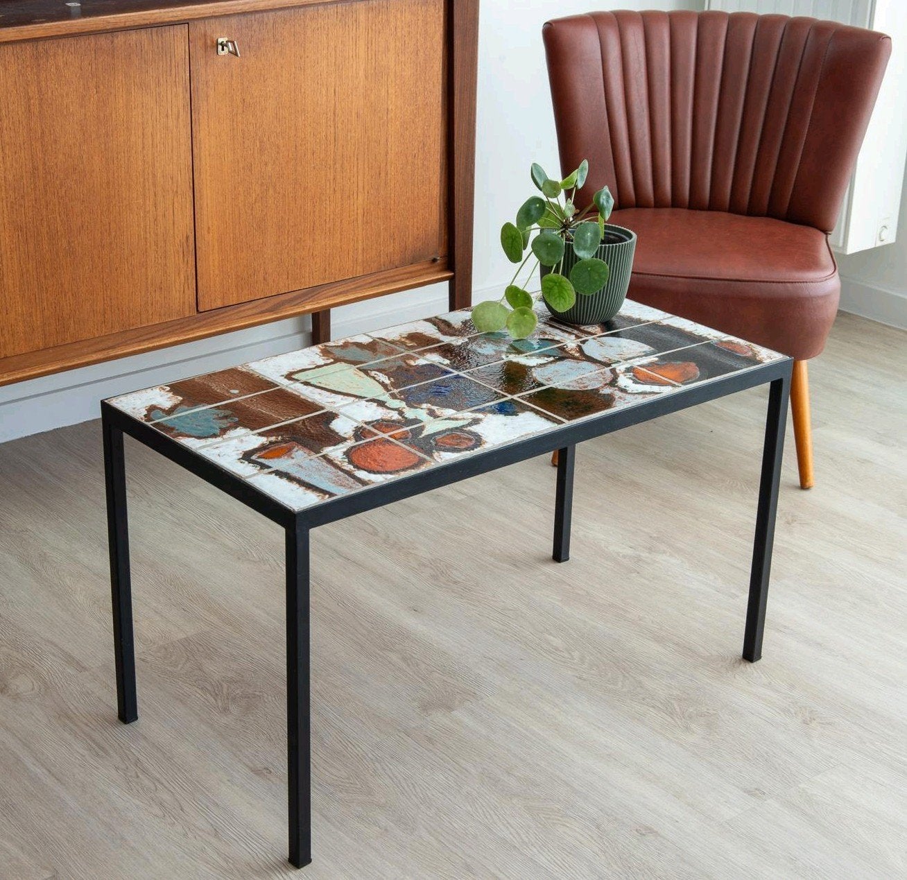 vintage salontafel met keramisch tegelblad, Ophalen