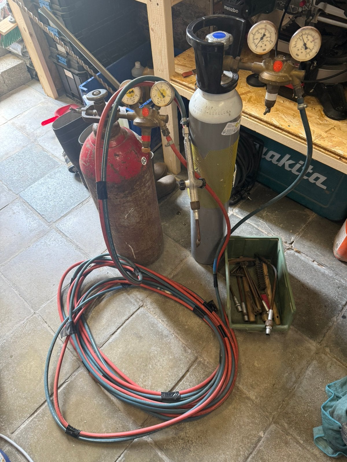 Poste oxyacétylénique proDRUCK complet + 2 bouteilles, Bricolage & Construction, Outillage | Soudeuses, Enlèvement, Utilisé