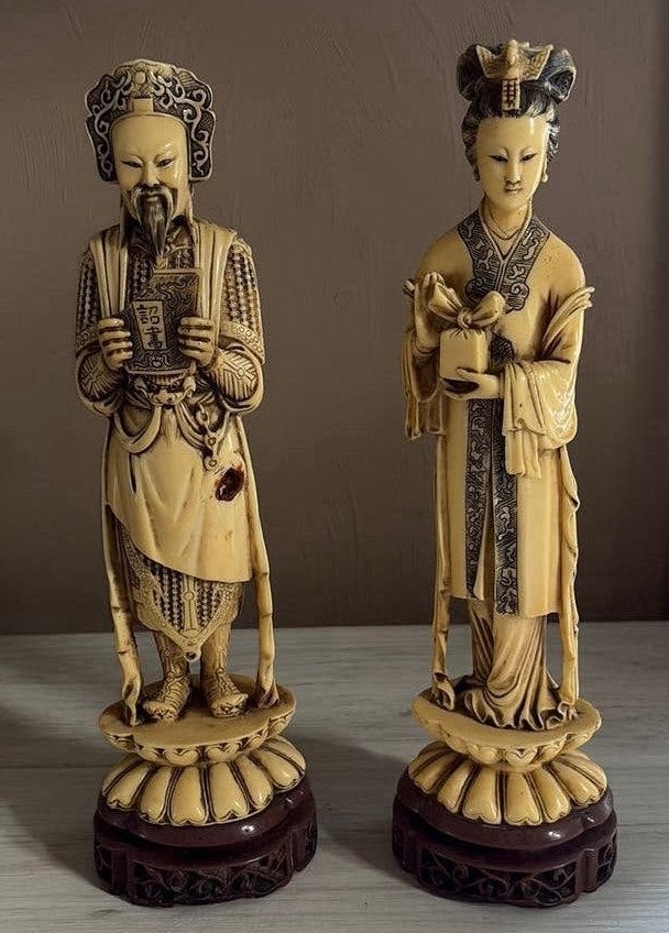 Paire de statues chinoises vintage Empereur et Impératrice), Enlèvement ou Envoi, Utilisé, Humain