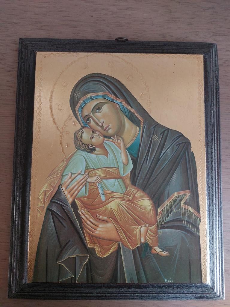 Icoon Moeder Gods die Jezus Christus vast houdt, Antiek en Kunst, Antiek | Religieuze voorwerpen, Ophalen