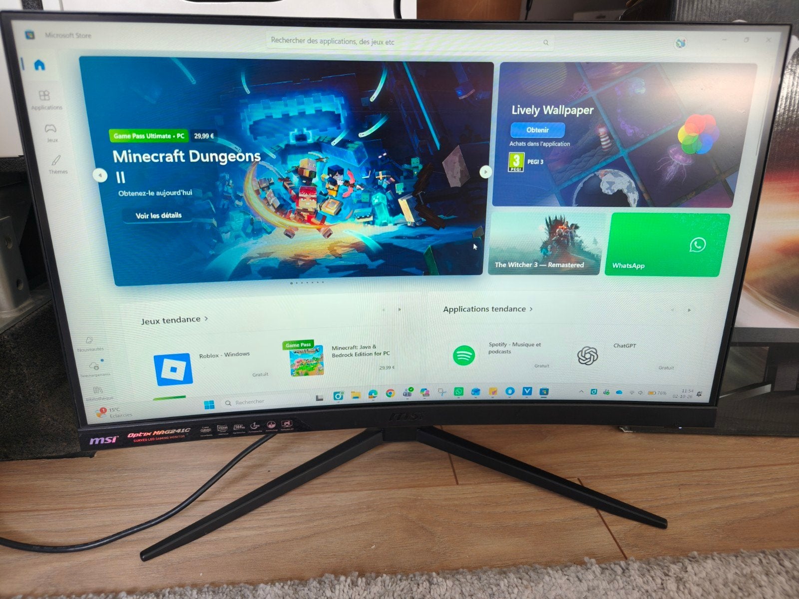 Écran MSI Optix MAG241C 24" incurvé 144 Hz Full HD, Informatique & Logiciels, Gaming, MSI, Enlèvement ou Envoi, 1 à 2 ms