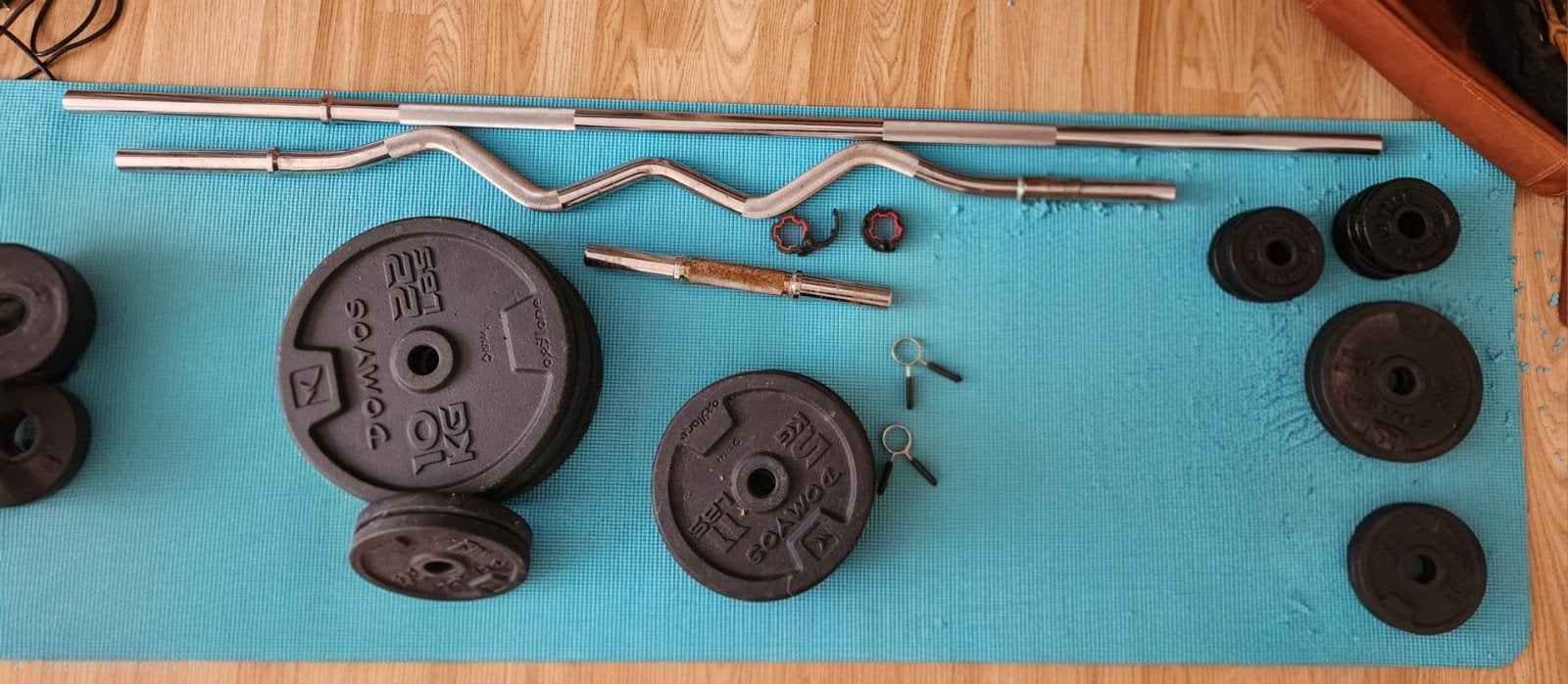 Kit complet musculation 3 bars & 76 kg, Sports & Fitness, Enlèvement, Utilisé, Set d’haltères