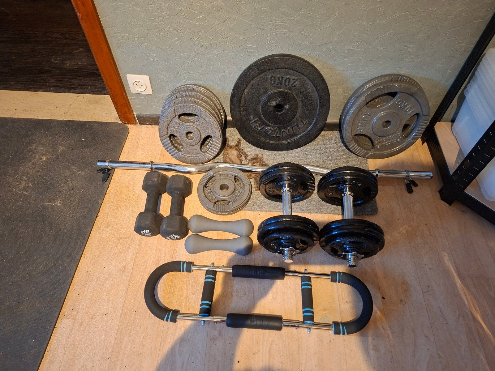 Halterschijven, EZ-curl stang ,dumbbells, Sport en Fitness, Ophalen, Zo goed als nieuw, Benen