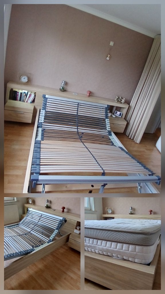 Lit double avec sommier à lattes et matelas, Maison & Meubles, Chambre à coucher | Chambres à coucher complètes, Enlèvement, Utilisé