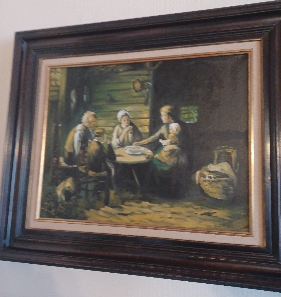 oud schilderij "keukentafereel", Ophalen, Doek, Olieverf, Overige onderwerpen