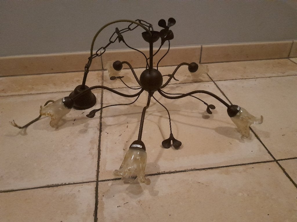 Fijne luster 5 armige, Ophalen, Zo goed als nieuw, Glas