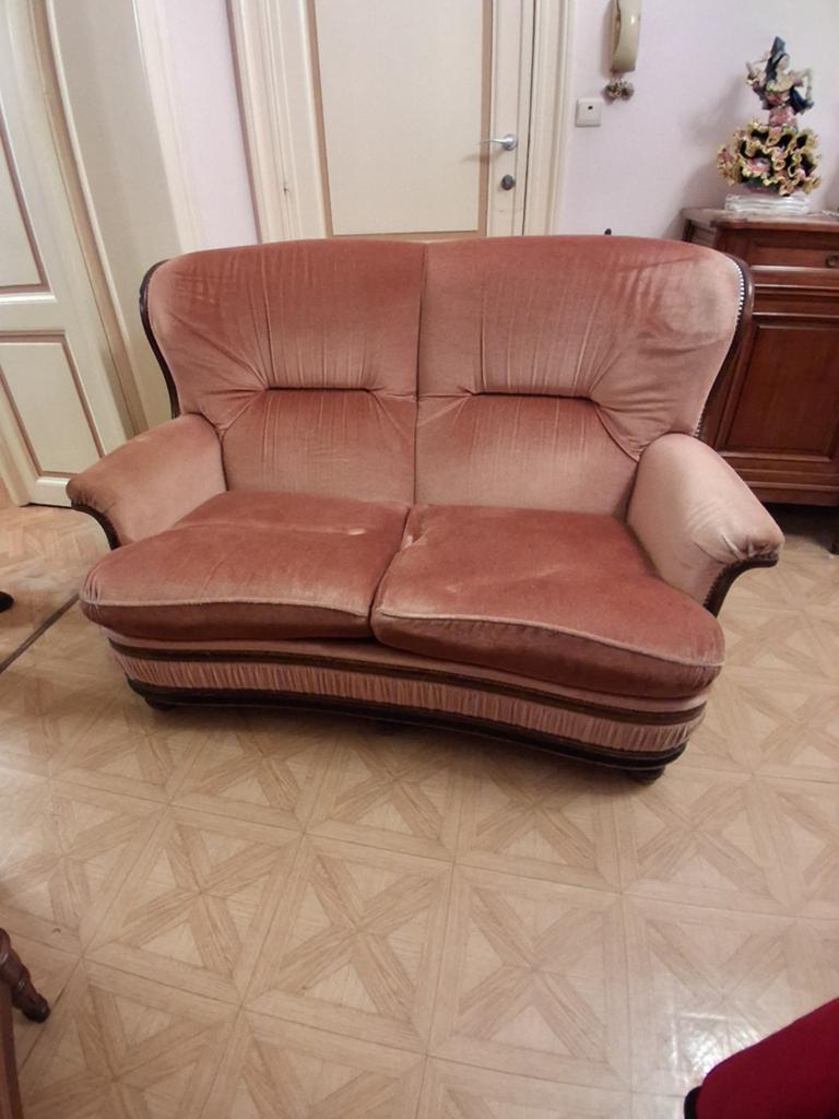 Set van 2 roze fluwelen fauteuils met houten structuur, Stof