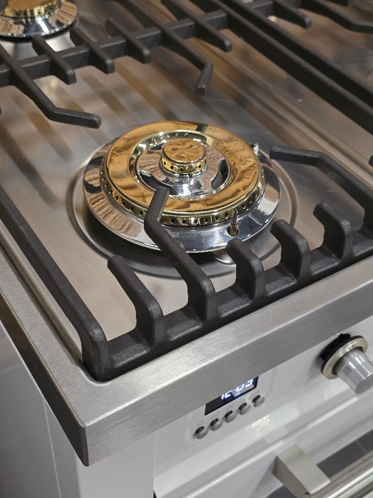 🔥Luxe Boretti Fornuis 90cm wit + rvs 6 pits 300 oven, Ophalen, 60 cm of meer, Zo goed als nieuw, Energieklasse A of zuiniger