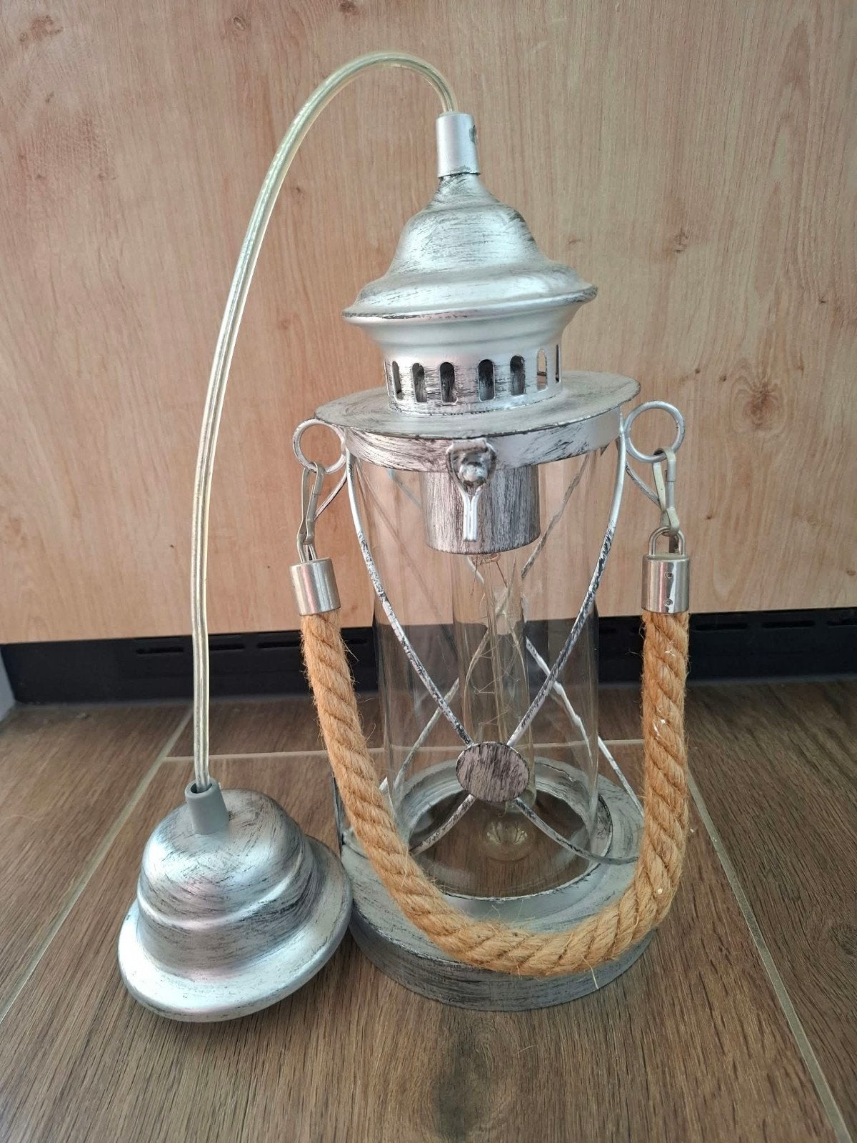 Plafondlamp type lantaarn, Ophalen, Zilver, Hanglamp, E27 (groot)