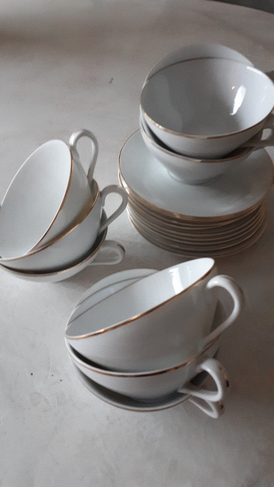 9 Vintage "Cerabel Porcelaine de Baudour" tassen en ondertas, Maison & Meubles, Cuisine | Vaisselle, Enlèvement ou Envoi