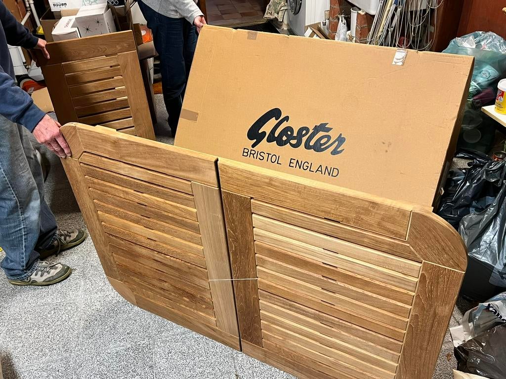 Gloster uitschuifbare tuintafel - 6 stoelen - NIEUWSTAAT, Ophalen, Nieuw, Rechthoekig, Teakhout