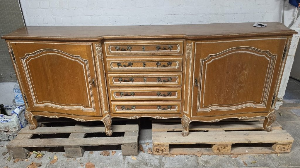 Antieke eiken buffetkast — Lodewijk XV-stijl, 5 lades, Antiek en Kunst, Ophalen
