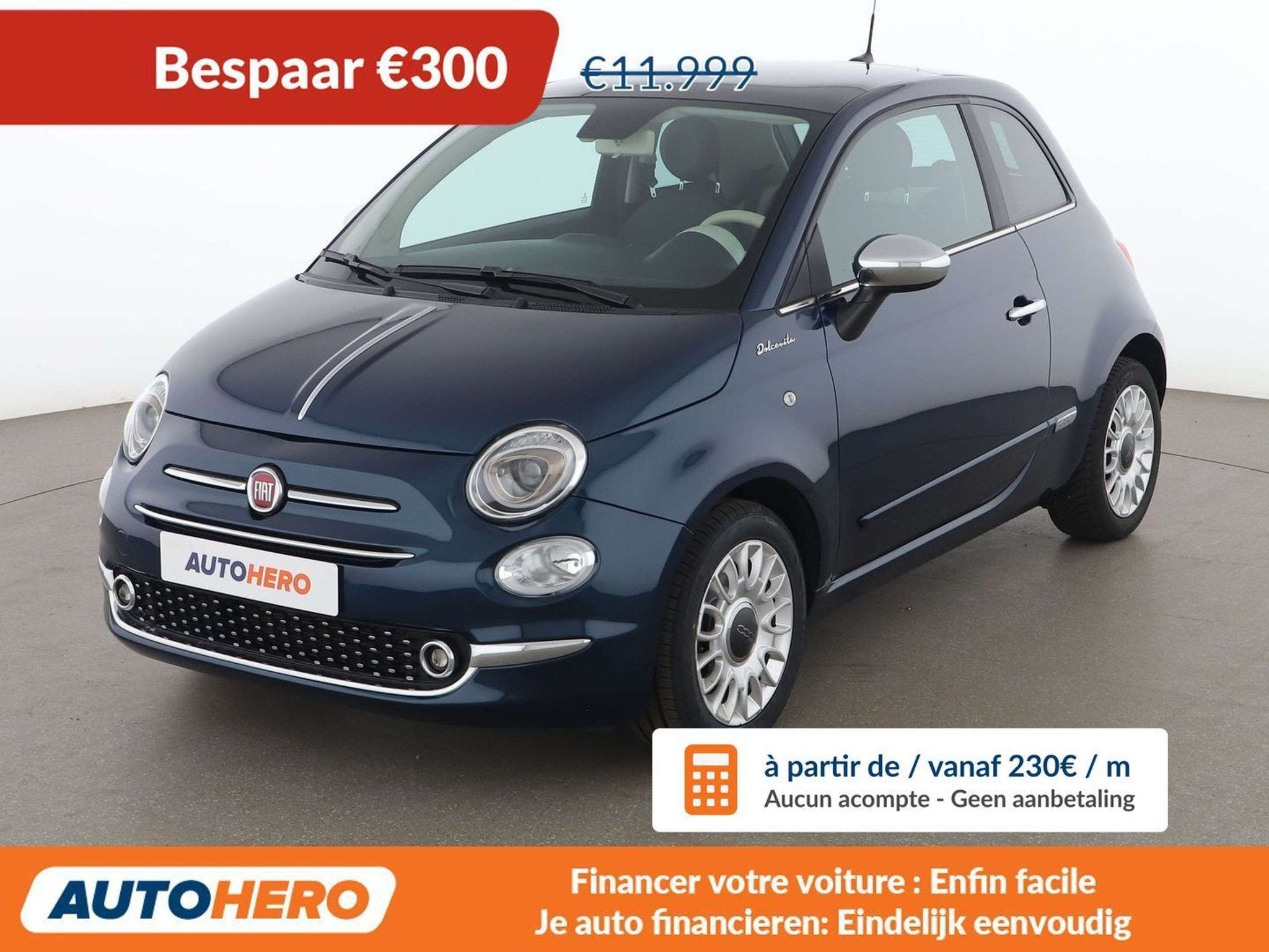 Fiat 500 1.0 Mild-Hybrid Dolcevita (bj 2022), Auto's, Voorwielaandrijving, 4 zetels, Gebruikt, Blauw